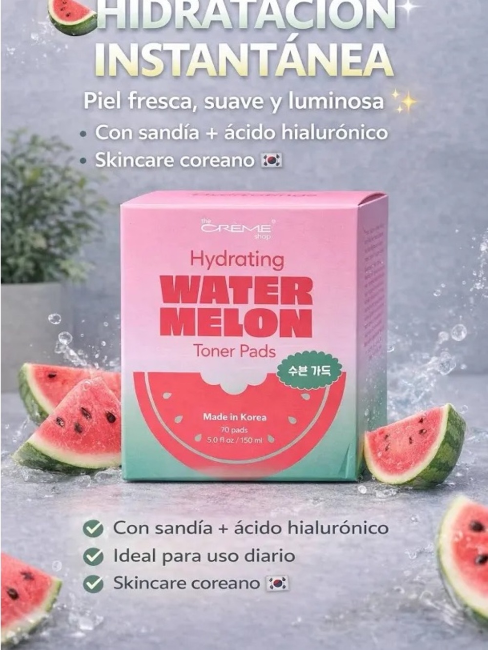 the CRÈME shop Hydrating Watermelon Toner Pads — Pink - Picture 3 of 7